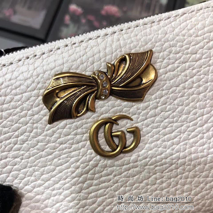GUCCI古馳 頂級原單 早秋新品 雙色牛皮 女士拉鏈皮夾 524300 白配粉 WTG2062